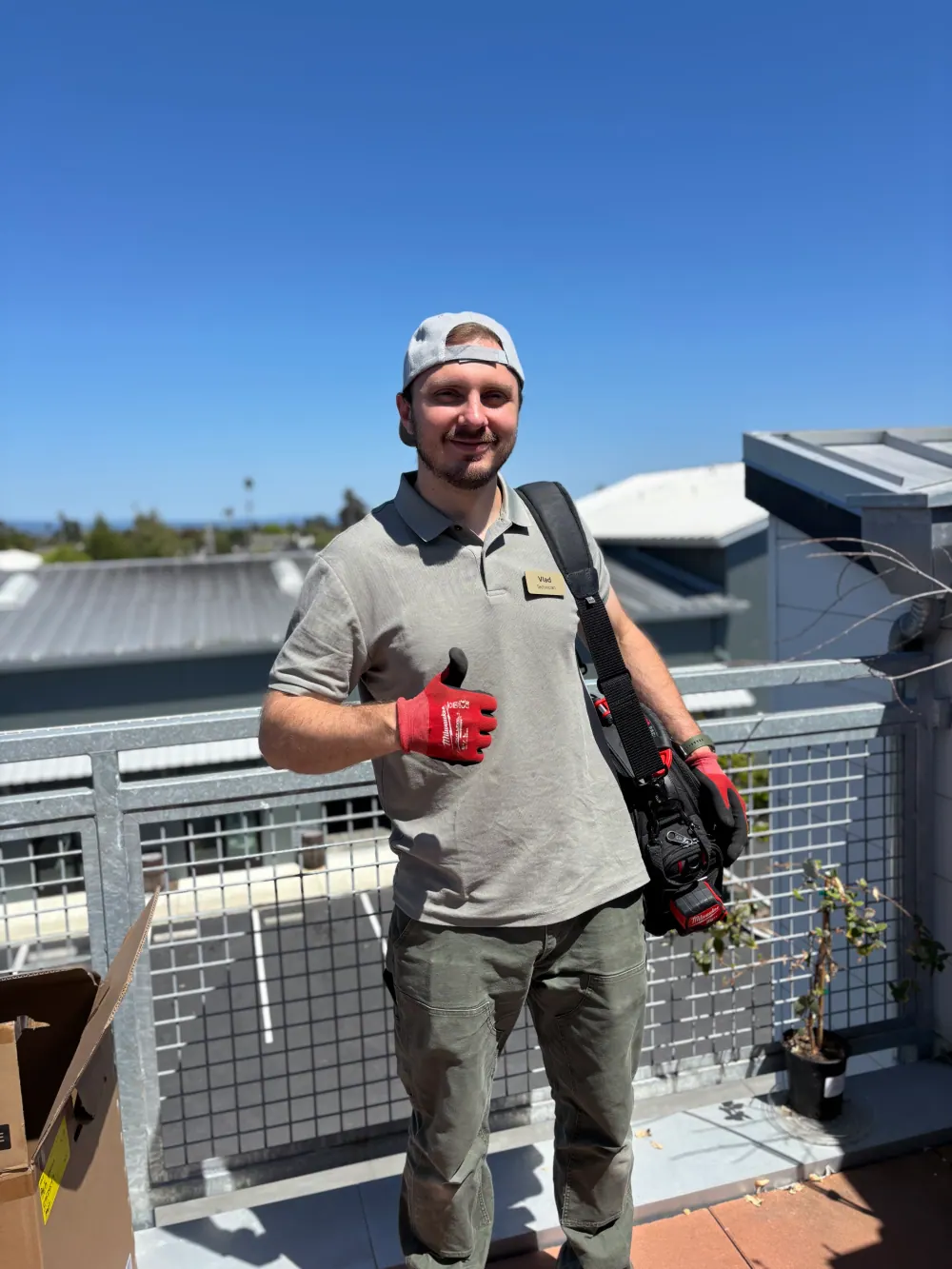 Vlad, a Plug-In Services HVAC technician, with his tools
