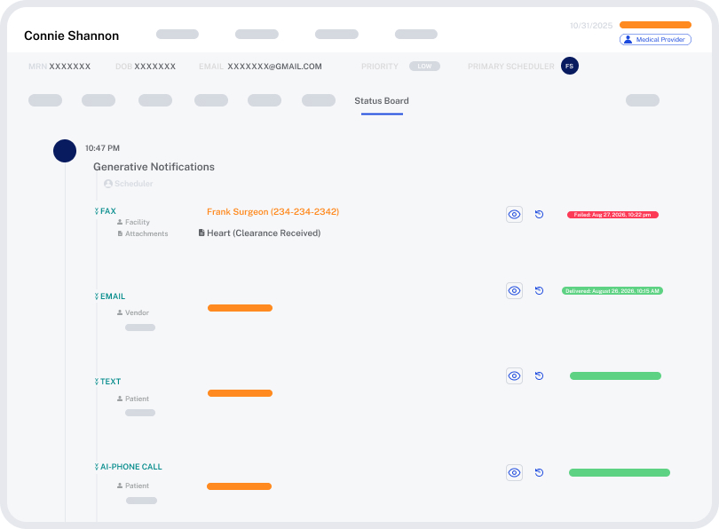 iQueue screenshot showing a surgeon's daily OR schedule and task list