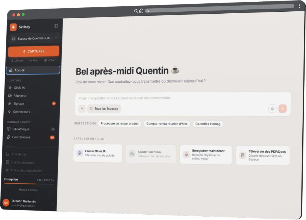 Interface Skillsay, captation du savoir