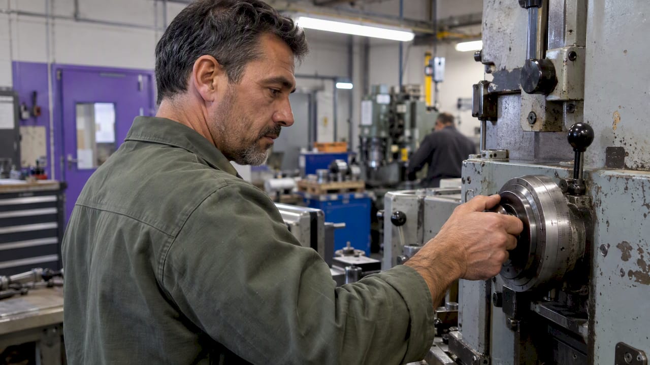 Technicien réglant une commande de machine