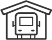 Pack N Stor self-storage Garage with a car parked inside shown in simple black line art style.