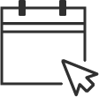Black calendar icon with a cursor arrow pointing to the bottom right corner.