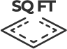 Icon showing outlined diamond shape with SQ FT text above, indicating square feet measurement.