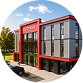 Pack N Stor Self-Storage Wethersfield. Modern red and gray building with large windows and a parking lot under a partly cloudy sky.