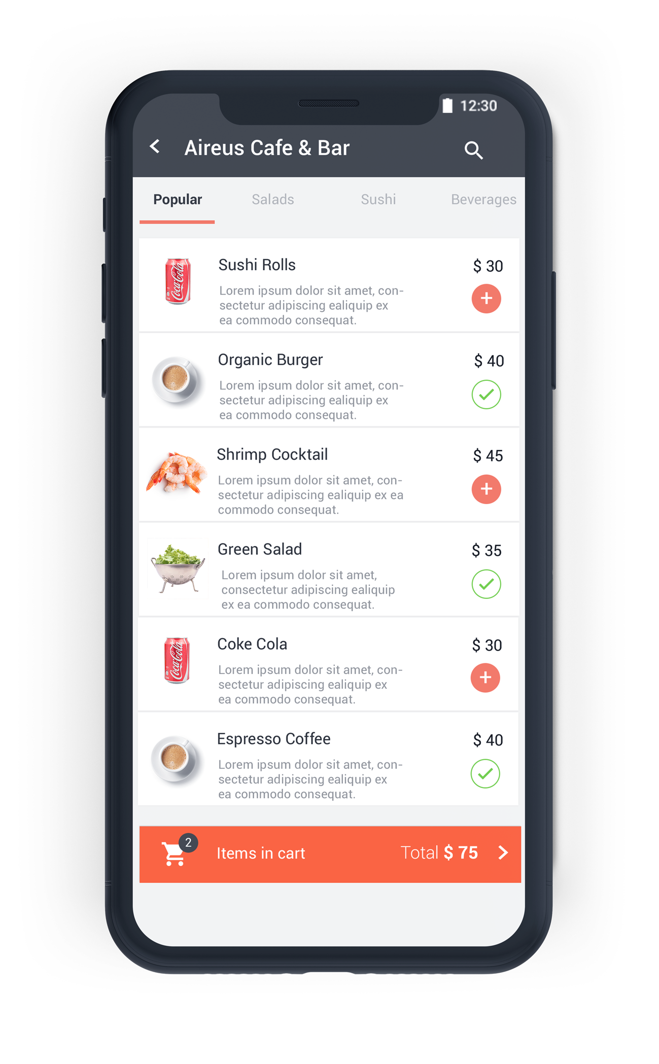 Guest browsing a branded mobile ordering menu on their own phone