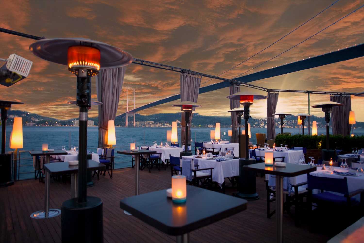 A full-service restaurant at golden hour