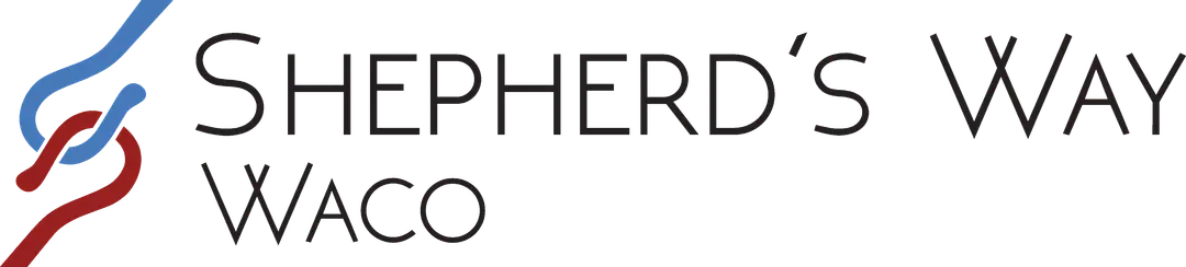 Shepherd's Way Waco logo with intertwined red and blue lines.