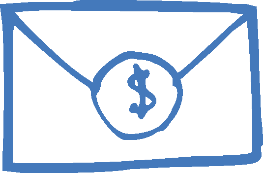 Blue envelope sealed with a dollar sign on a white background.