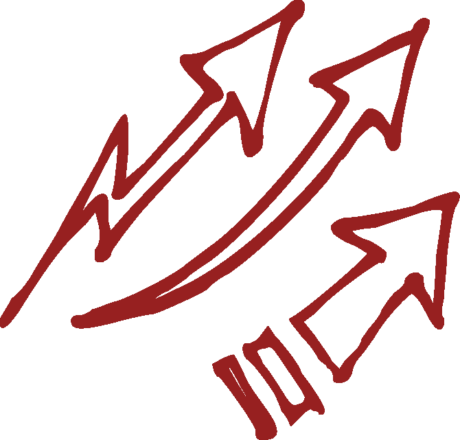 Three hand-drawn red arrows pointing upward symbolizing growth or increase.