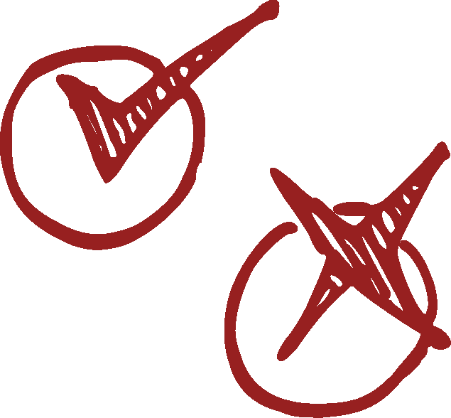 Hand-drawn red check mark inside a circle and a red X mark inside a circle.