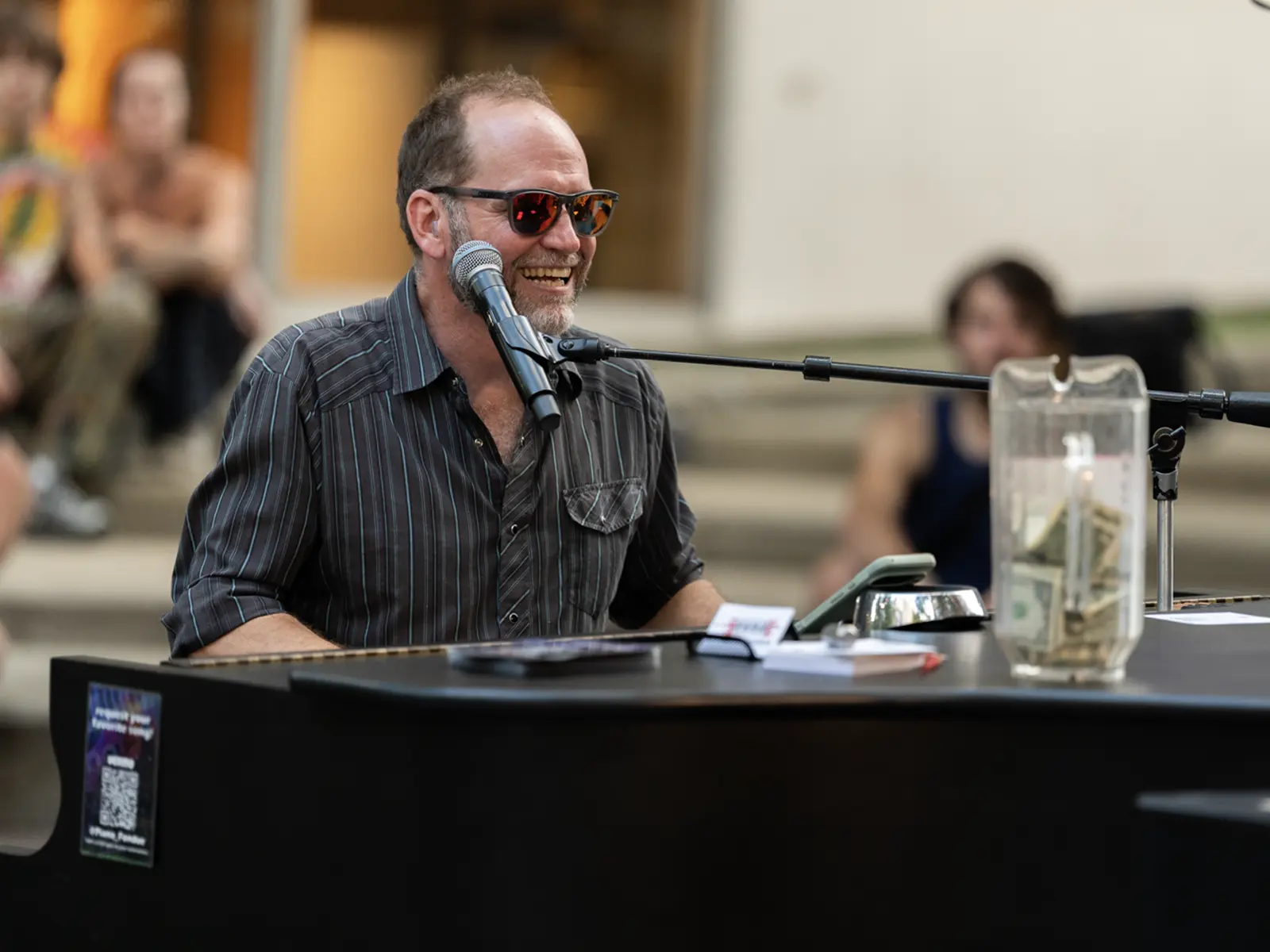 Josh Dupont performing with Piano Fondue at a live dueling pianos event