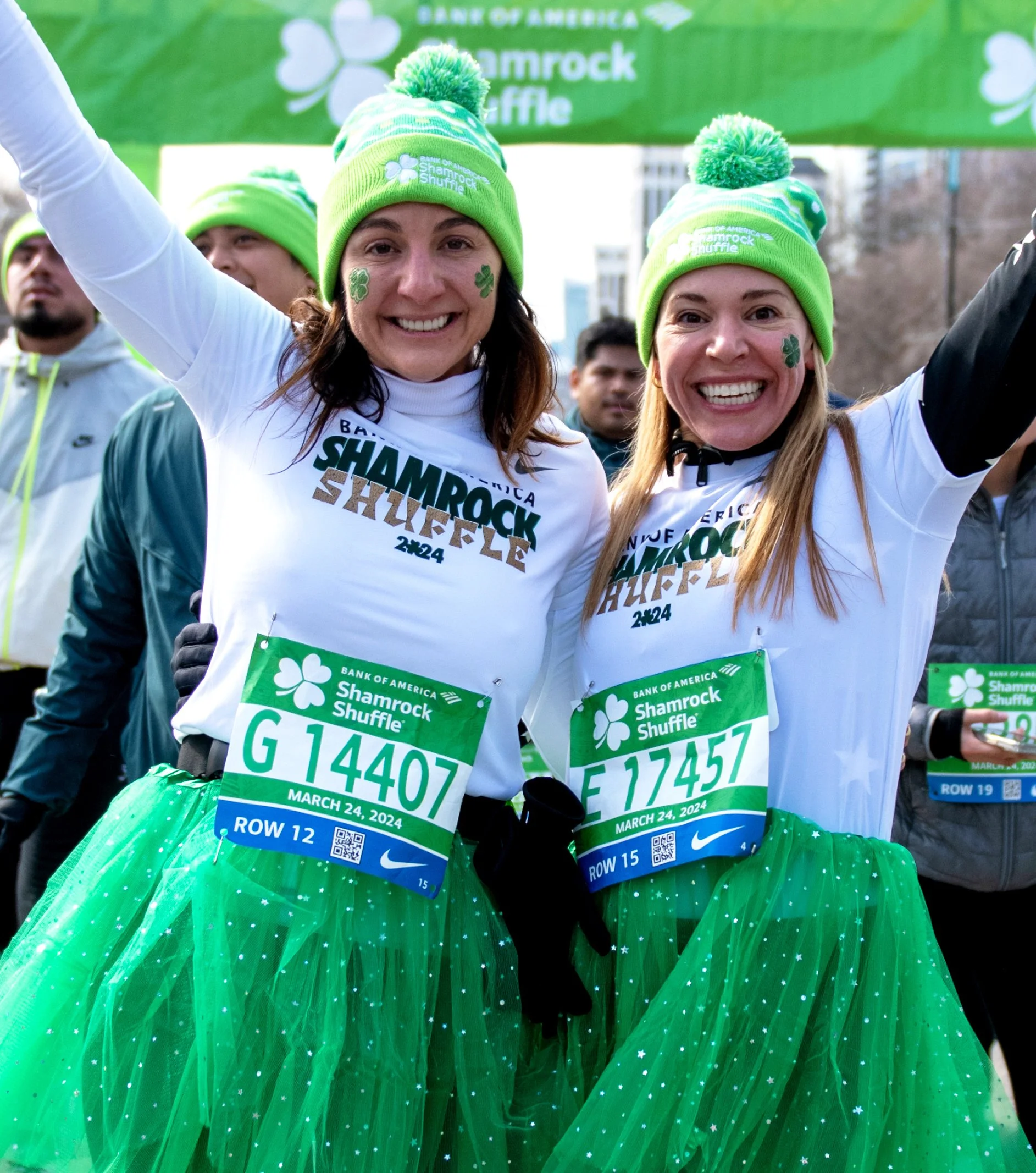 2 women posing for a photo during The Bank of America Shamrock Shuffle