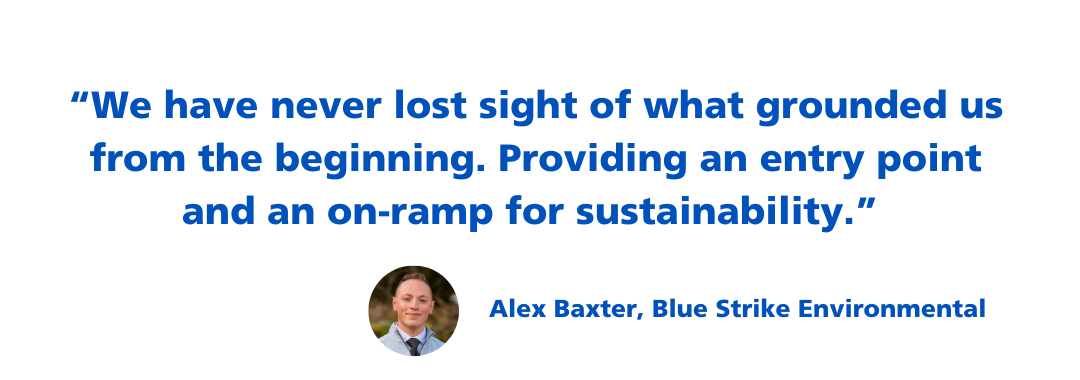 A banner of a quote from Alex Baxter, Director of Special Events, Blue Strike Environmental
