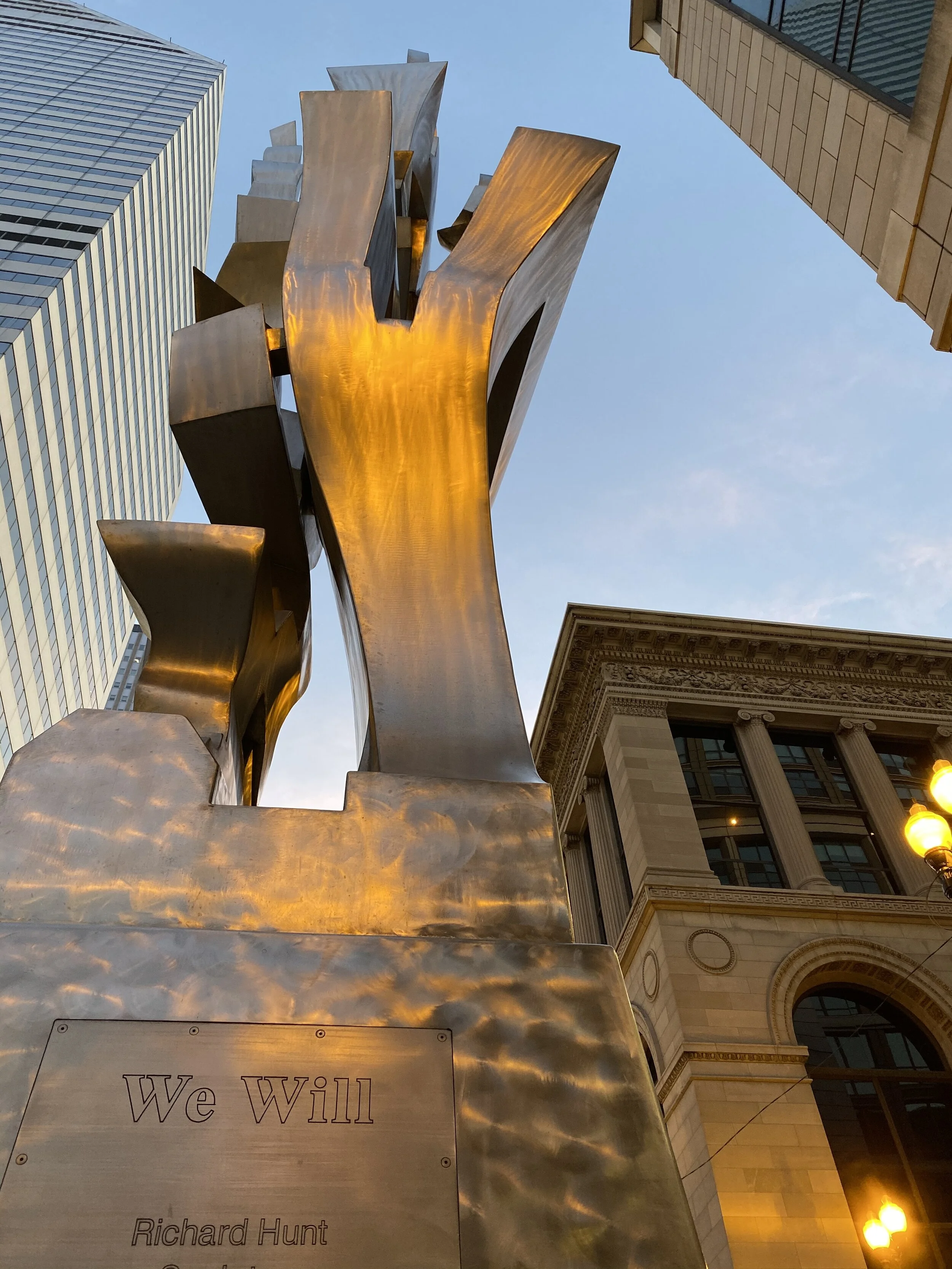 Early morning light shines on sculptor Richard Hunt’s ‘We Will’ the morning of the 2019 Bank of America Chicago Marathon—an event that demonstrates one of the most sophisticated sustainability programs of a large sporting event anywhere.