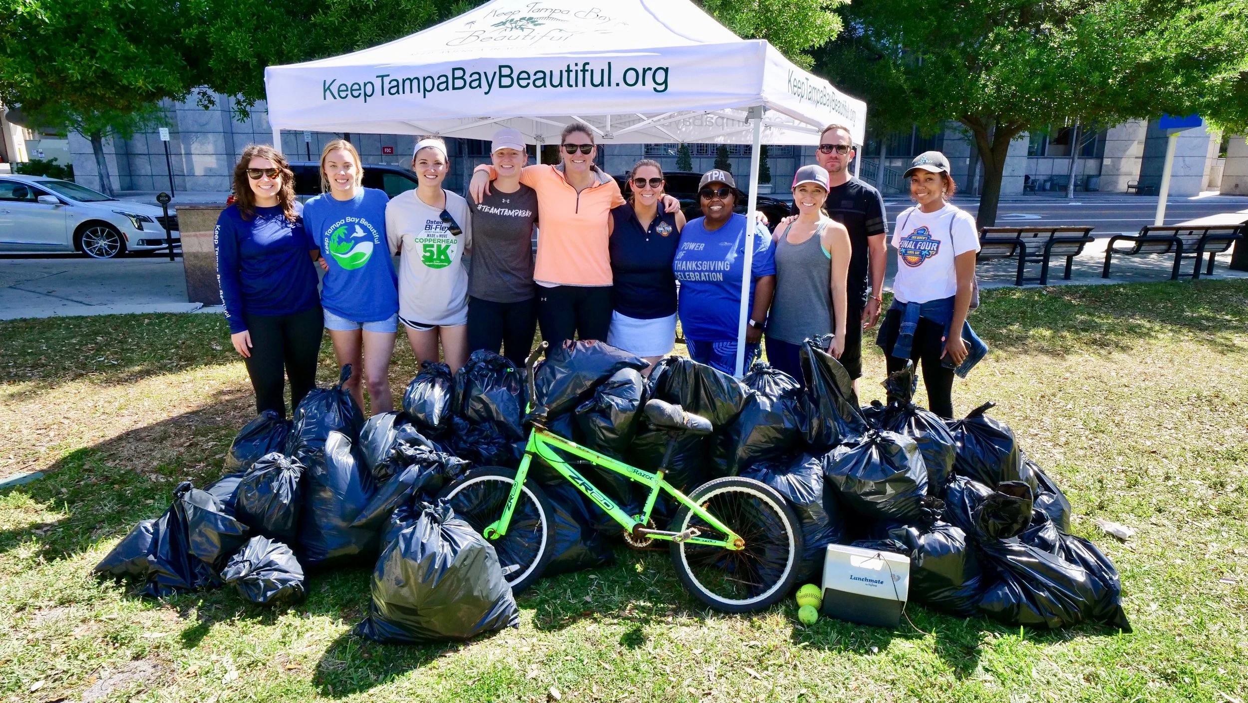 Local volunteers removed 40+ bags of trash from outdoor public spaces along the walking paths connecting the 2019 Women’s Final Four Tourney Town fan festival with Amalie Arena the week before the tournament. (Photo: Tampa Bay Local Organizing Committee)