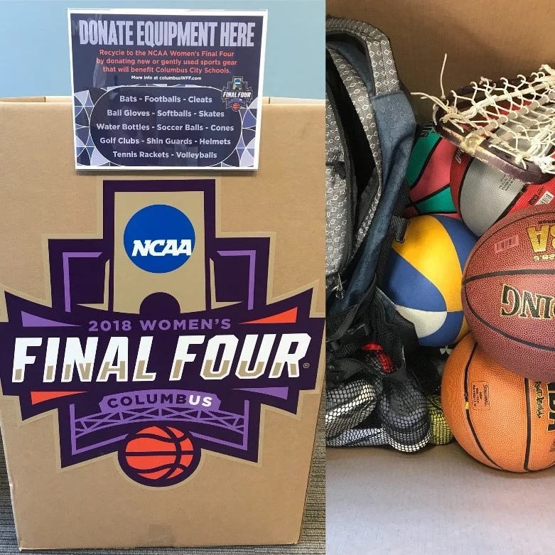 The Columbus Local Organizing Committee asked what local school athletic departments needed and placed collection bins around the city. More than 300 pounds of gear was donated and redistributed. Photo: Council for Responsible Sport
