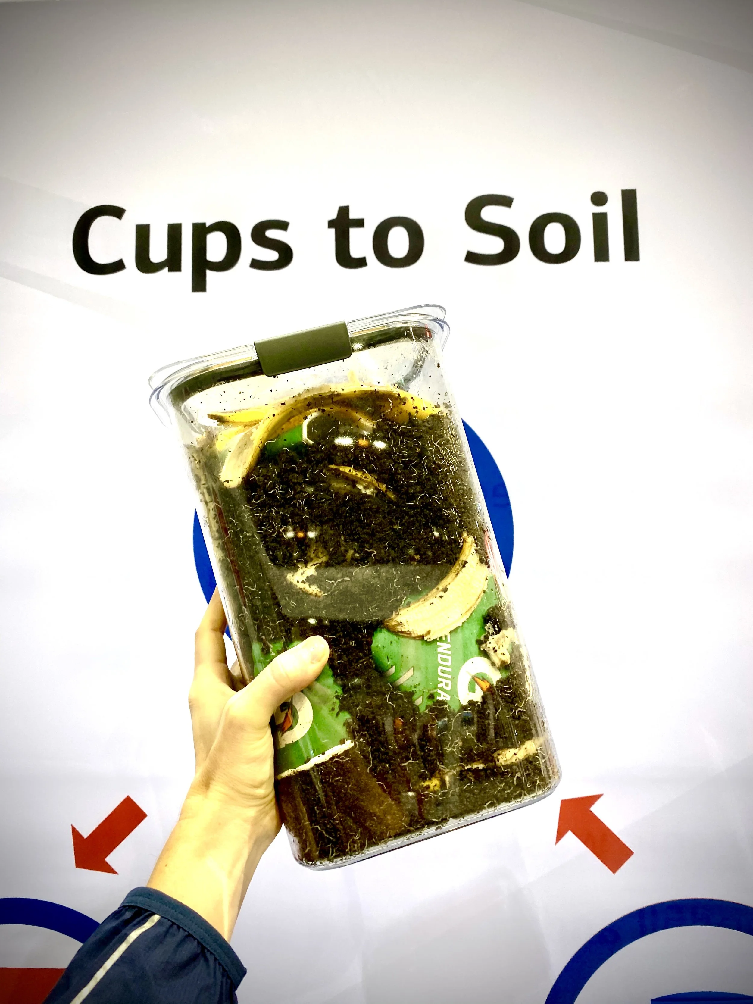Cups to soil responsible composting container in action