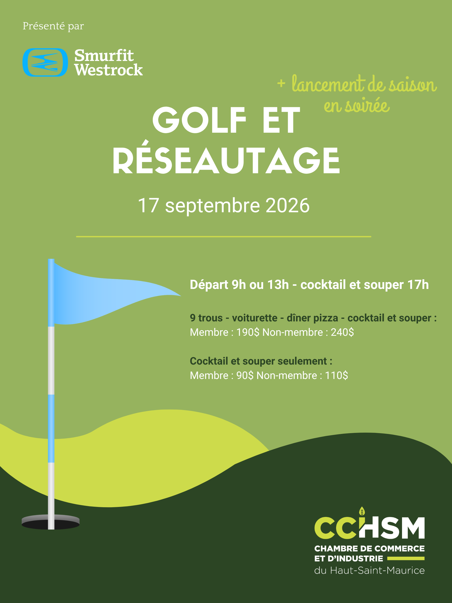 Affiche de Golf et réseautage 2026, présenté par Smurfit Westrock — 17 septembre 2026