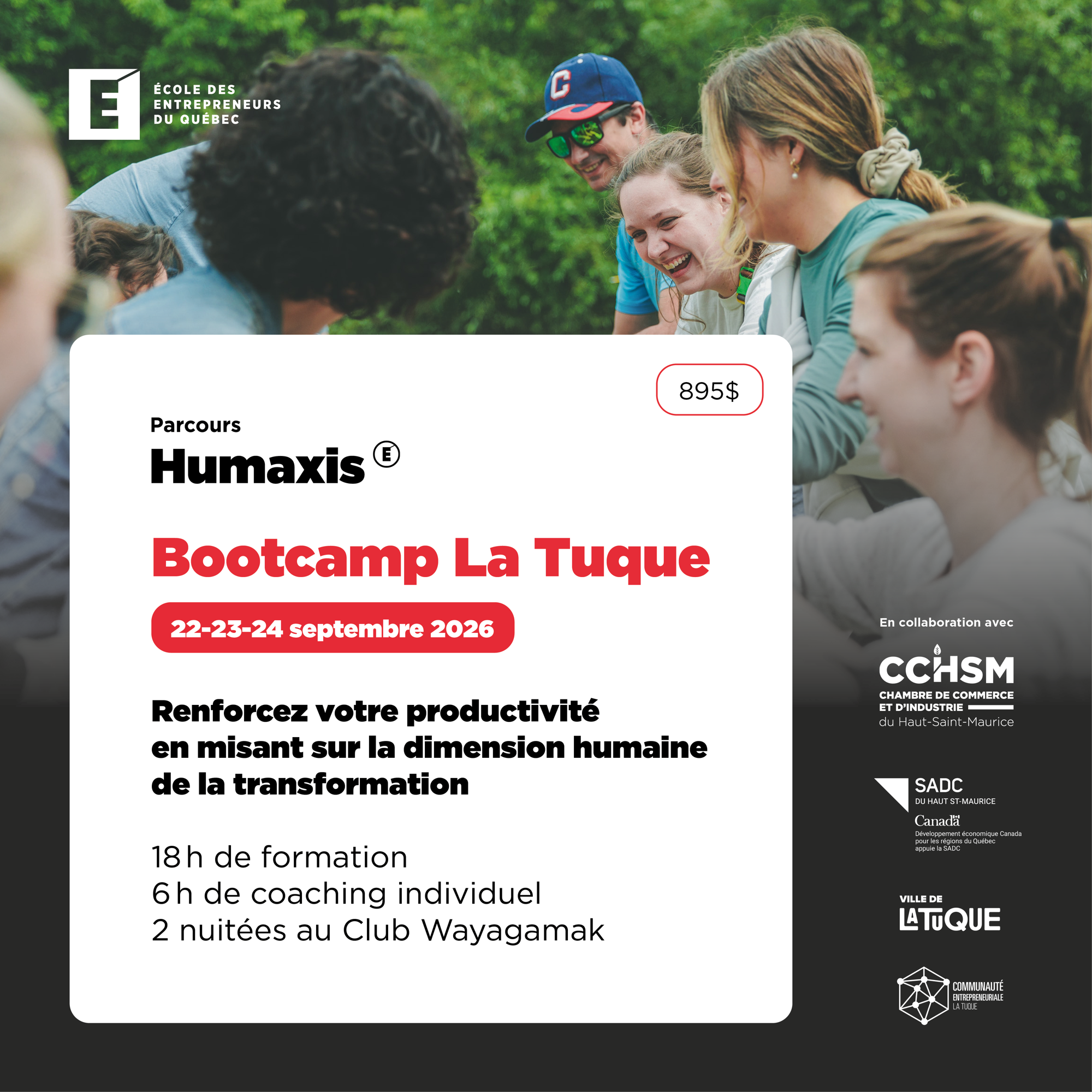 Affiche du Bootcamp Humaxis La Tuque — 22 au 24 septembre 2026