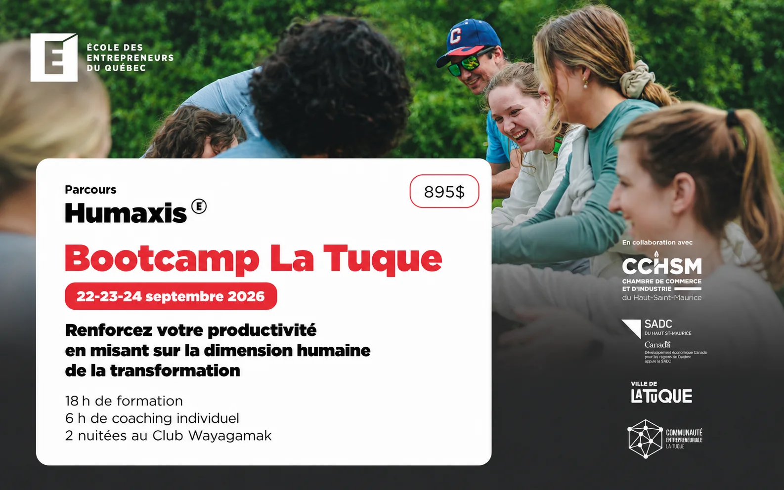 Bootcamp Humaxis La Tuque de l'École des entrepreneurs du Québec — 22 au 24 septembre 2026
