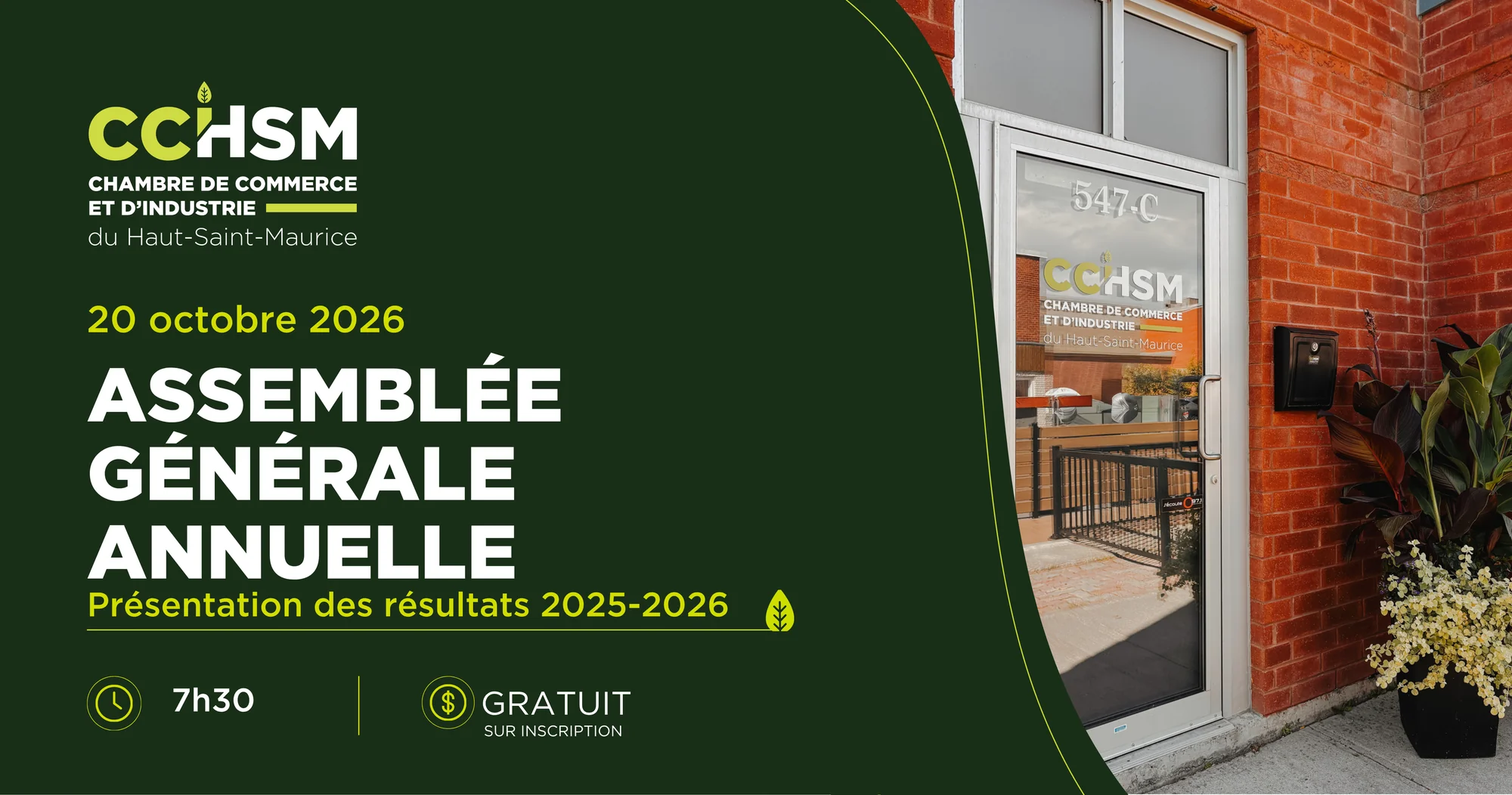 Affiche de l'Assemblée générale annuelle 2026 de la CCIHSM — 20 octobre 2026