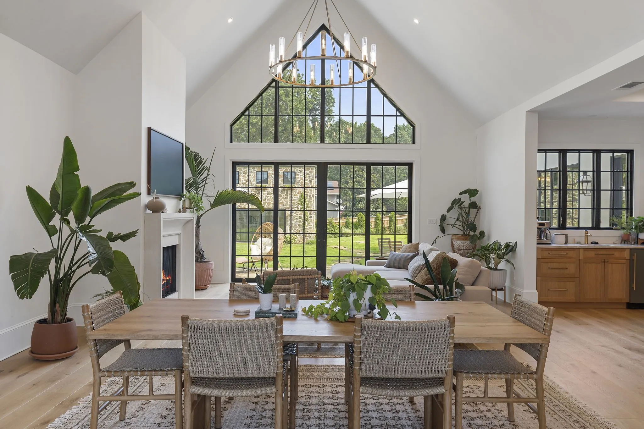 Aerial view of a modern farmhouse residence