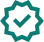 Black checkmark inside a jagged circular badge icon.