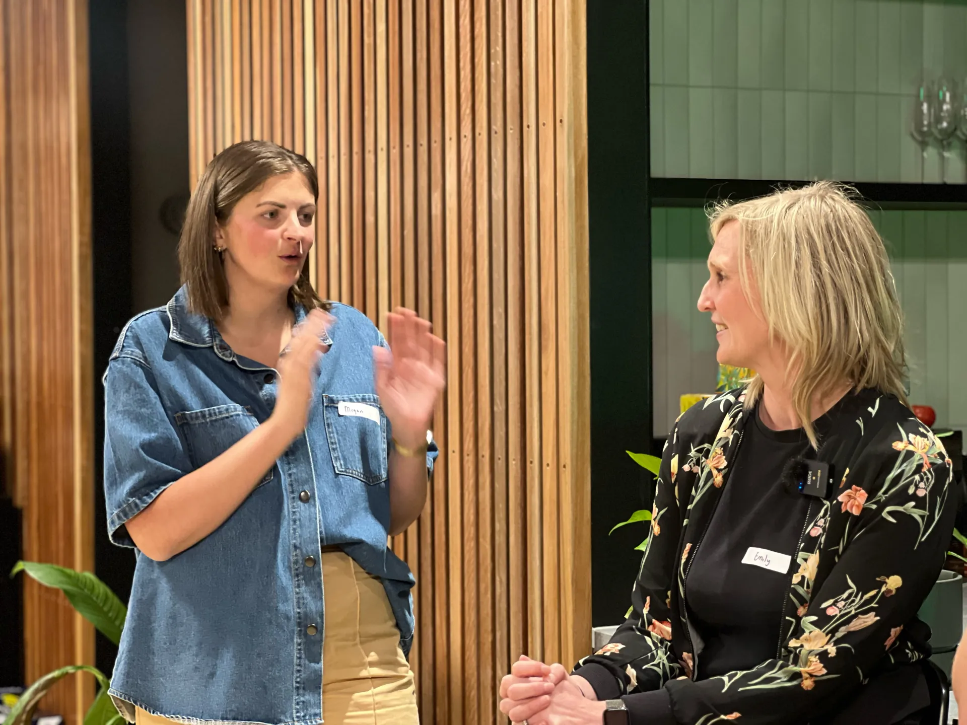 Two women in conversation at an Aussie Founders Club event