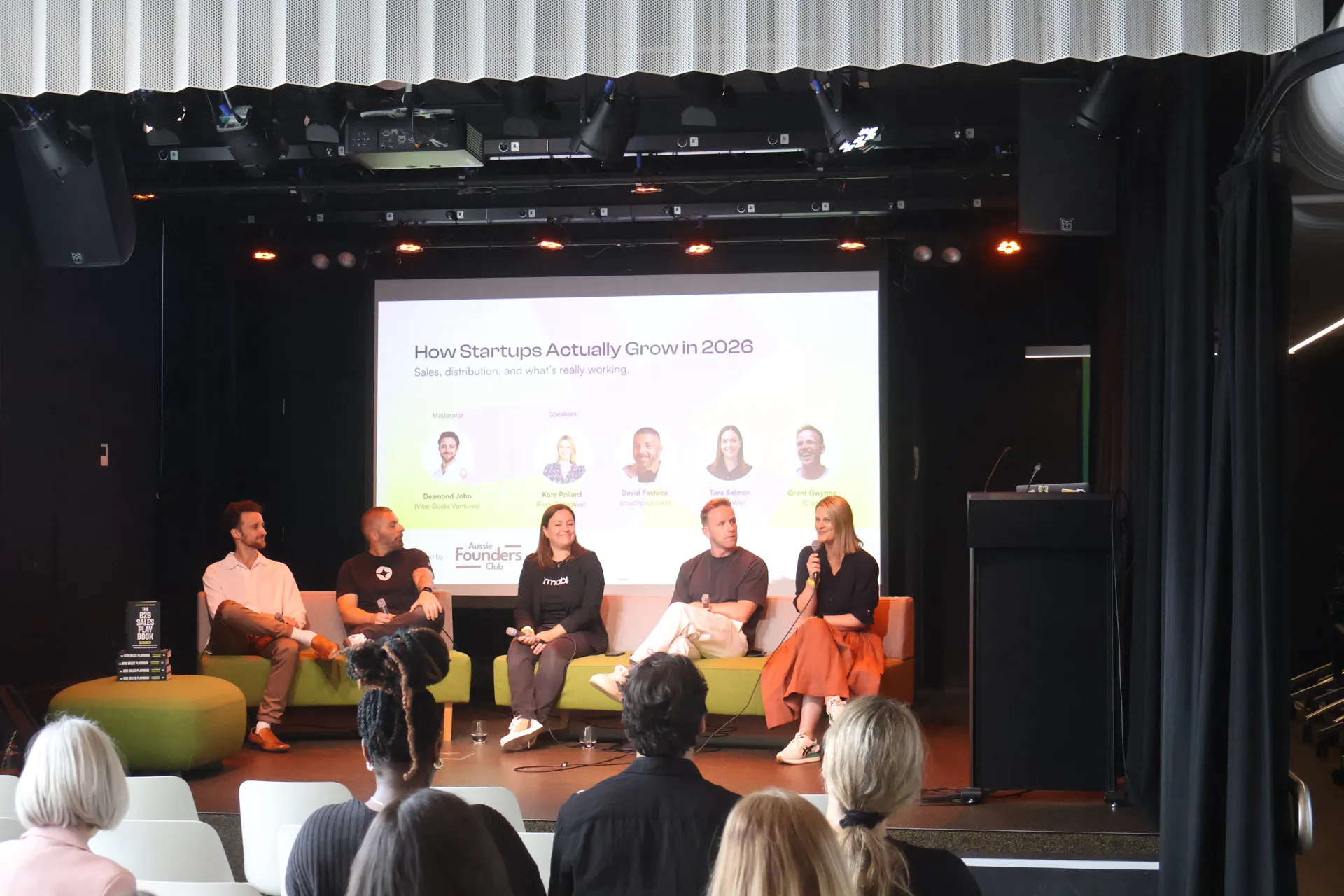 Founder panel on stage at an Aussie Founders Club event