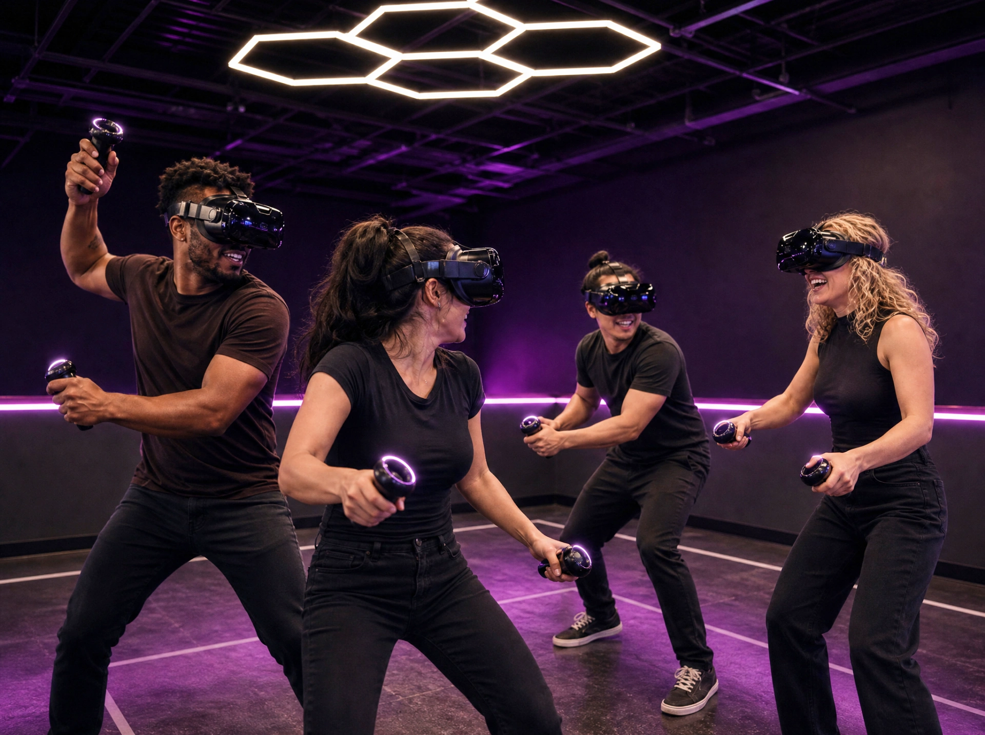 Guests gearing up for a free-roam VR session at Grid City VR in Westminster, Colorado