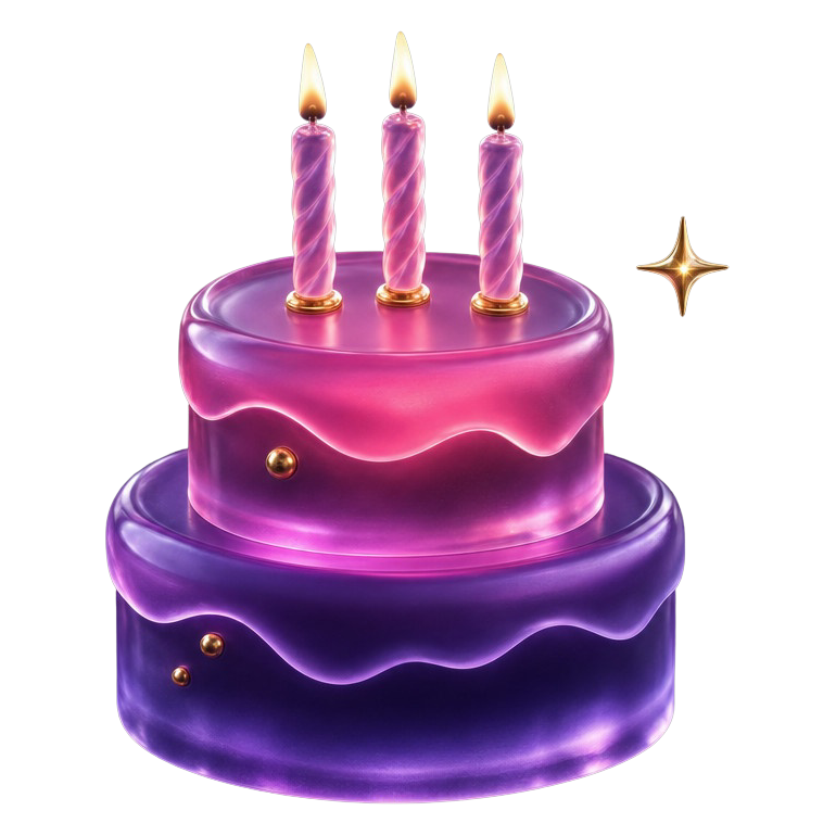 Frosted glass 3D birthday cake illustration