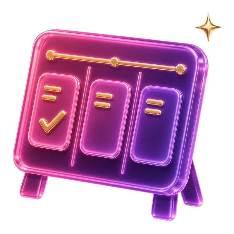 Frosted glass 3D kanban board illustration