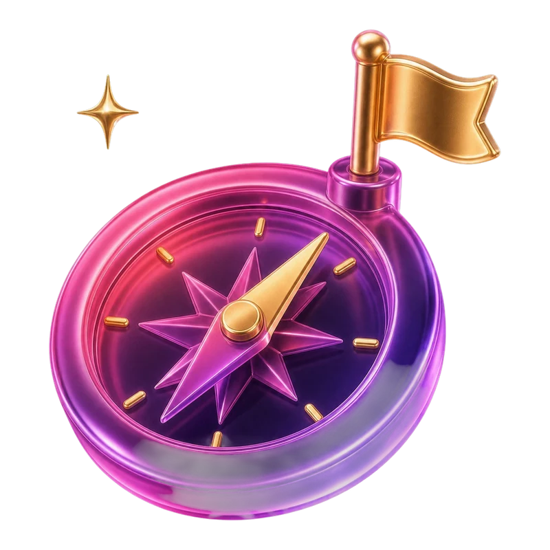 Frosted glass 3D compass with flag illustration