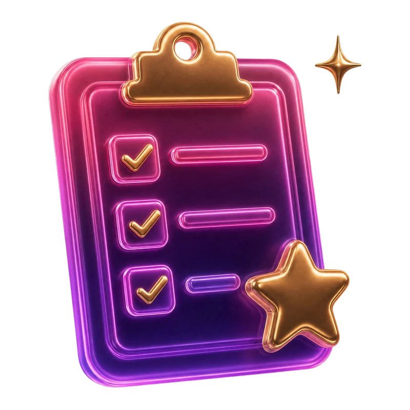 Frosted glass 3D clipboard checklist illustration