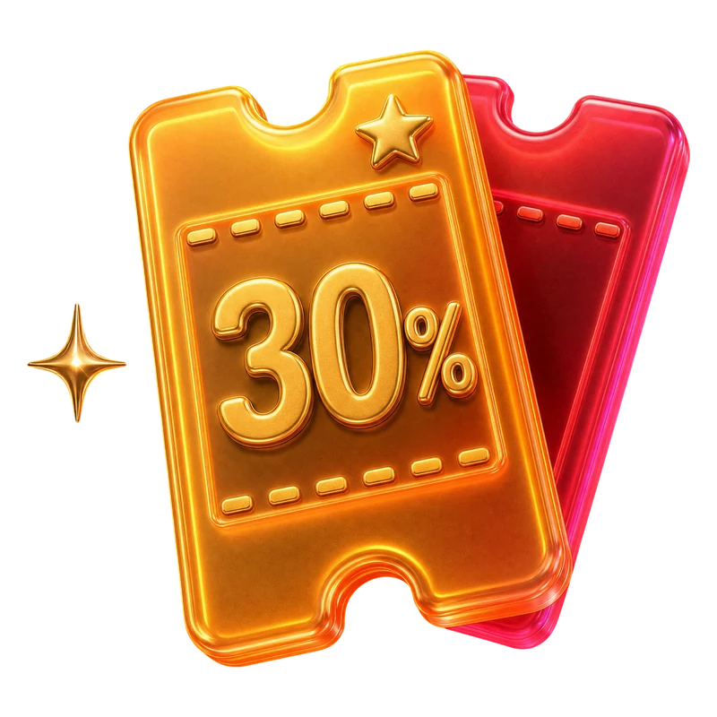 Glass 3D 30 percent off ticket illustration