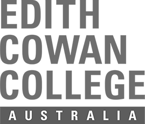 A black and white logo of Edith Cowan College Australia.