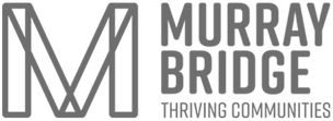A black and white logo of Murray Bridge, thriving communities.