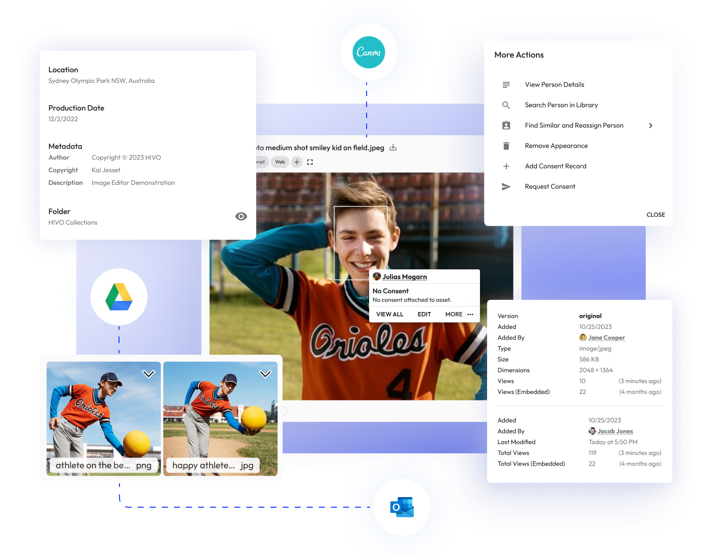 A picture of a boy athlete smiling on the field overlayed by images showing settings.