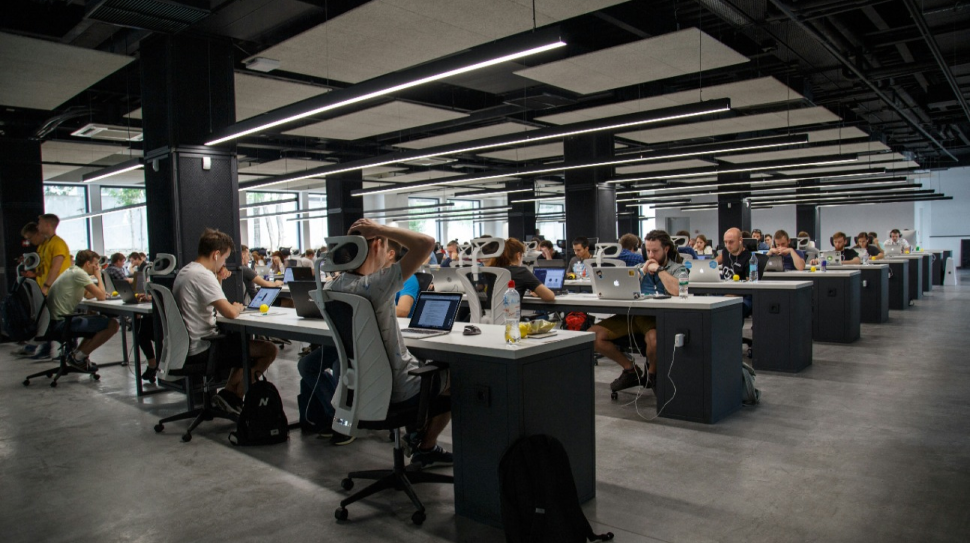 A picture of numerous people in front of their computers.