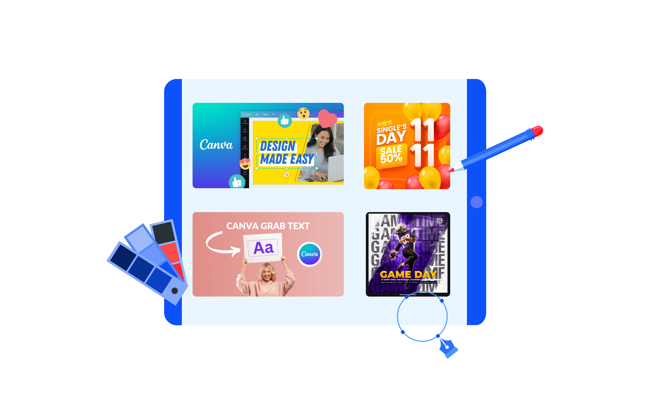 A 3D clip art tab displaying different canva templates.
