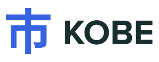 Blue Japanese kanji character next to the word KOBE in dark green text.