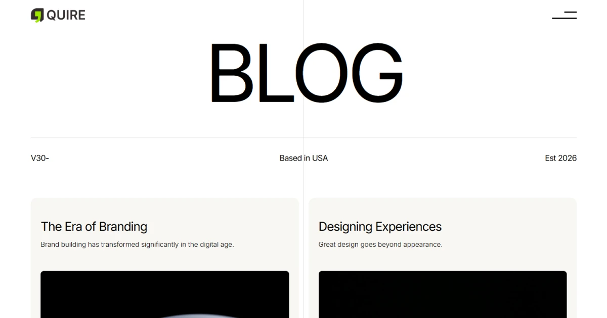Website blog page with two posts titled The Era of Branding and Designing Experiences.