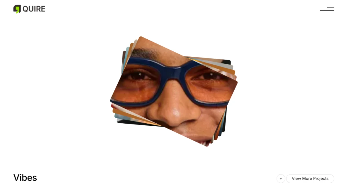 Close-up of a smiling person's face wearing blue-framed orange sunglasses in a stack of tilted photos.