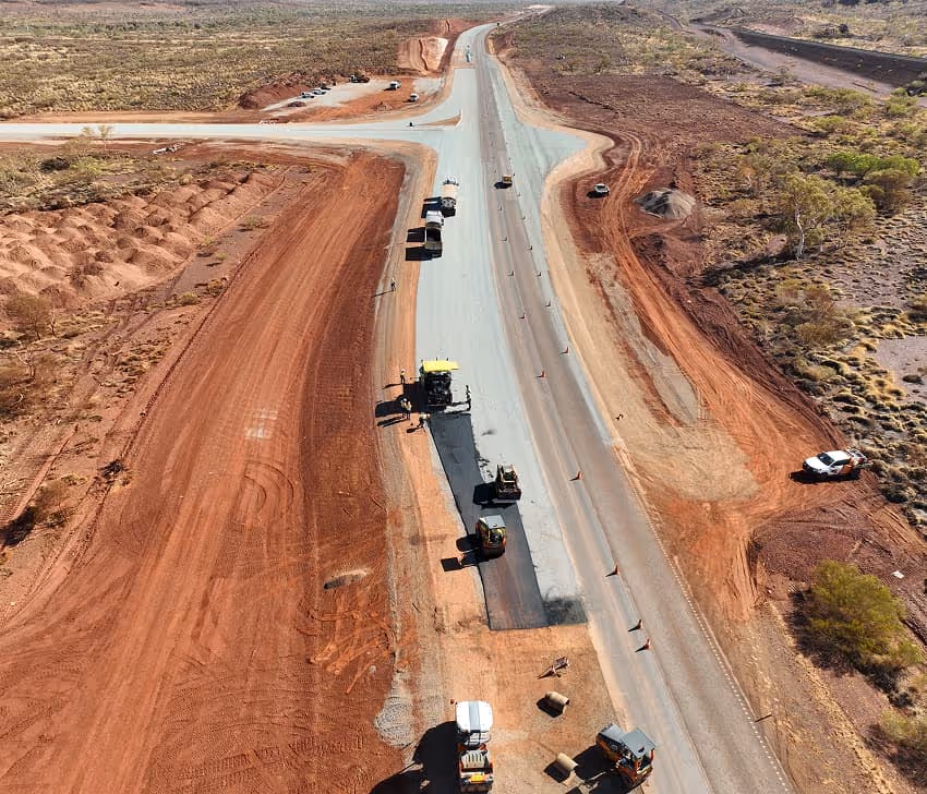 Roadform team members in high-vis gear on a road construction project site in Western Australia.