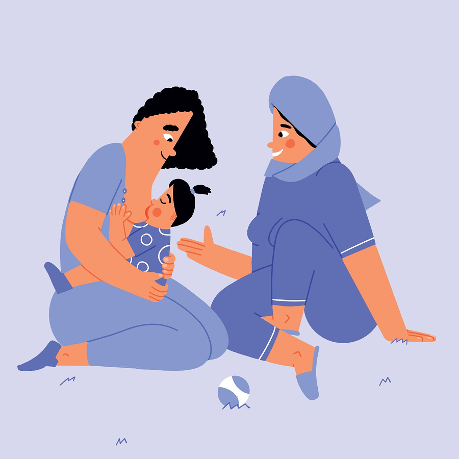 Bild mit zwei Frauen und einem Baby

