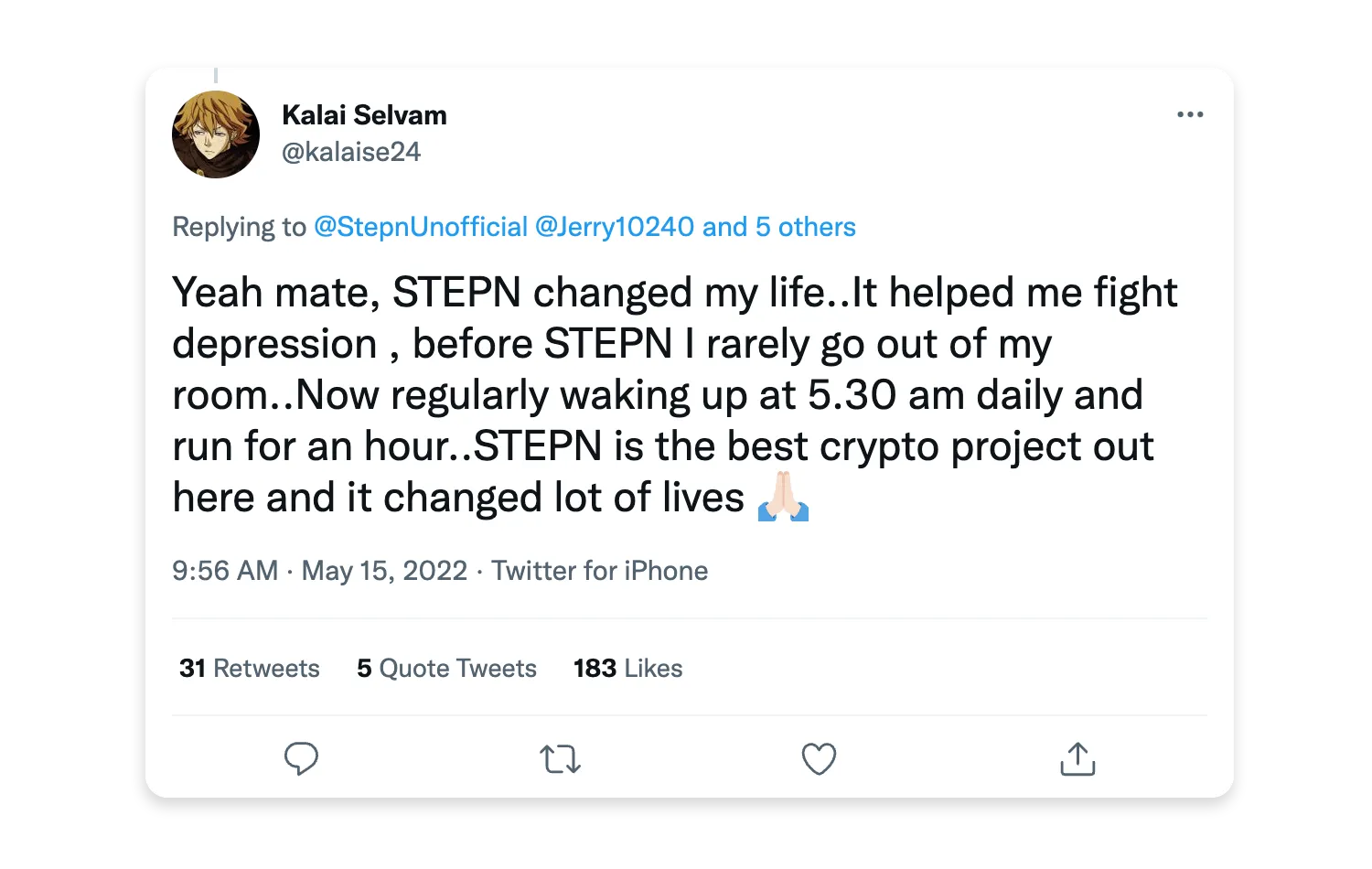 StepN - user tweet - @kailase24