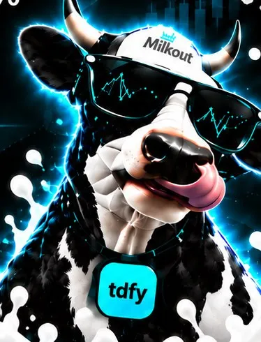 The Milkout cow in sunglasses, licking its lips