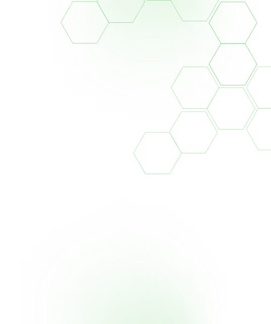 Abstract green concentric circular patterns with connected hexagonal outlines on a black background.