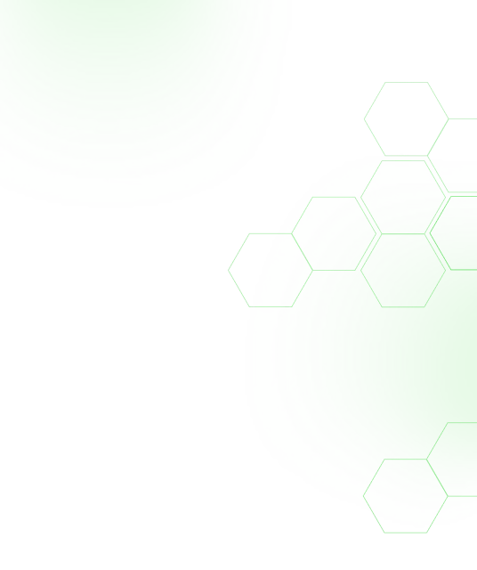 Two bright green concentric circles with faint hexagonal outlines on a black background.