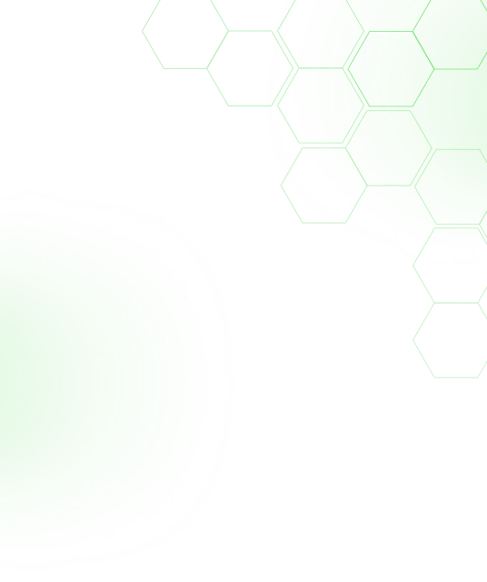 Abstract digital art featuring bright green concentric circles and hexagonal outlines on a black background.